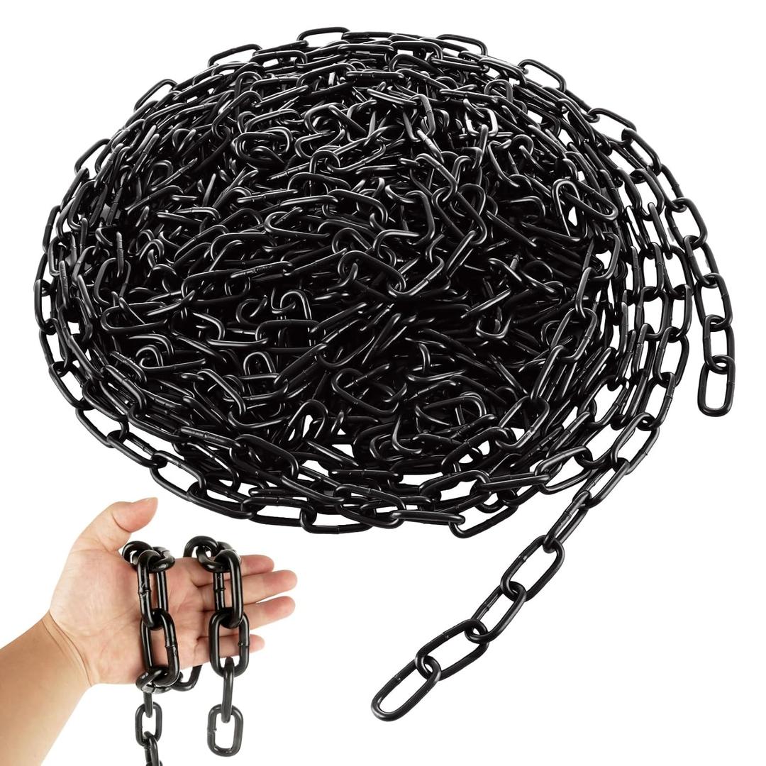 1/3'' x 16.4 Ft Black Chain for Hanging, Heavy Duty Black Chain Link Carbon Steel Porch Swing Chain Decorative Chain for Fence, Hanging, Security Lock Chain