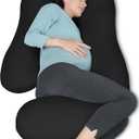 MOON PARK Pregnancy Pillows for Sleeping - U Shaped Full Body Maternity Pillow with Removable Cover - Support for Back, Legs, Belly, Hips - 57 Inch Pregnancy Pillow for Women - Black