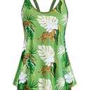 Arolina Bathing Suits for Women Plus Size Flowy Tankini Sets Adjustable Straps Swimsuit Army Green Leopard Print 18W