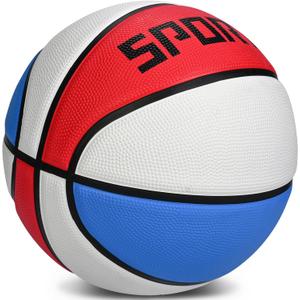 KUYOTQ Kids Toddler Youth Adult Size 3/4/5/6/7 Basketball 22/25.5/27.5/28.5/29.5" Thickened Rubber or Faux Leather Indoor Outdoor Basketball for Boys Girls Womens Mens Basket Ball Gifts (Red,white,blue-Thickened Rubber)