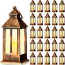 Hoolerry 12 Set Halloween Mini Lanterns with LED Candles 5.5'' Decorative Hanging Small Vintage Lantern Centerpiece Battery Powered for Wedding Table(Bronze)