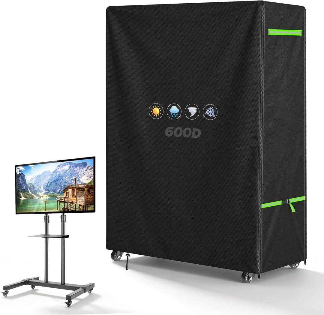 ZUYIYY Outdoor TV Cover for 50-55 Inch Screen, 600D Heavy Duty Waterproof Rolling TV Stand Cover for Mobile TV Cart on Wheels, Weatherproof Patio TV Protector with Zipper & Buckles, 53"L x 15"W x 55"H