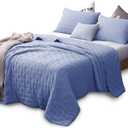KASENTEX 3 Piece Quilts Mini Set Ultra Soft Machine Washable Lightweight All Season Nostalgic Design Solid Color Bedding Sets (King Size Quilt + 2 Pillowcase Shams, Light Blue)