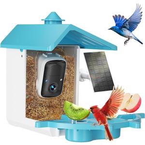 Smart Bird Feeder with Camera, Solar Powered WiFi WildBird Watching Camera with AI Bird Recognition, 2K Auto Capture, Vicohome App Alerts, Outdoor Garden Decor Gift for Dad Mom BirdLovers (Blue)