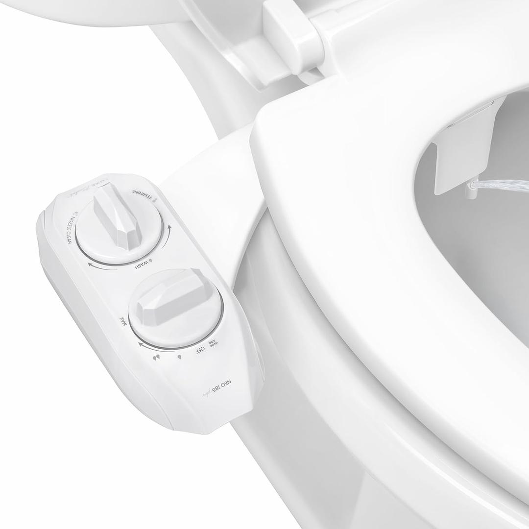 LUXE Bidet NEO 185 Plus - Dual Nozzle, Non-Electric Bidet Attachment for Toilet Seat, Patented Slide-In Install, 360 Self-Clean, EZ-Lift to Clean, Feminine & Rear Wash (White)