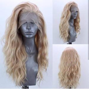 Long Wavy Blonde Hair Synthetic Lace Front Wigs for Women Natural Hairline Heat Resistant Fiber Hair Free Part Glueless Lace Front Wigs Daily Party