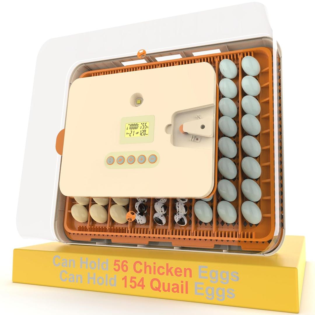 Egg Incubator for Hatching 56-154 Chicken/Quail/Turkey Eggs, 360 View Poultry Incubators with Automatic Egg Turning/Humidity Control&Alarm/Auto Water Adding/Adjustable Tray, for Beginner/Farm/Home