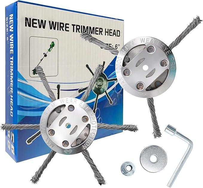 6 inch Steel Wire Brush Cutter Trimmer Head, Weed Wacker Attachments Heads,Wired Trimmer Head Replacement for Electric Battery Powered Cordless String Trimmer, Weed Eater