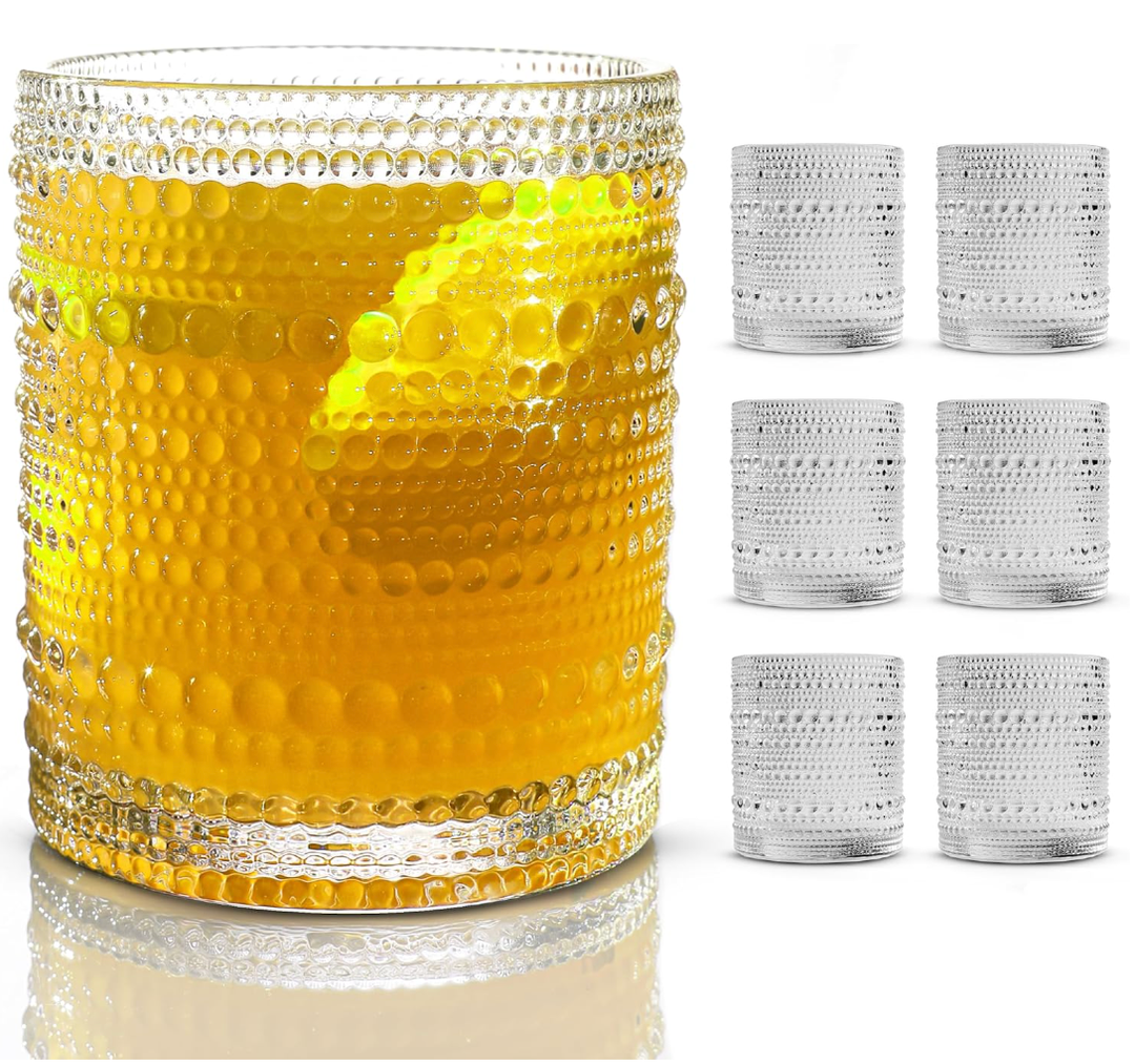 Hobnail Drinking Glasses, Vintage Glassware Set of 6, Vintage Drinking Glasses 11.8 oz, Bubble Glasses Drinking, Hobnail Glasses, Vintage Glass Cups, Jupiter Glasses for Juice, Soda, Beer, Whisky