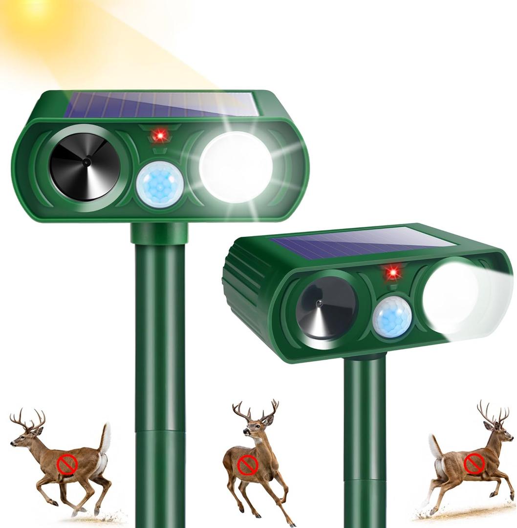 2026 Upgraded Sonic Fortress Pro Deer Repellent Device,Solar Ultrasonic Animal Repellent with Motion Sensor&Flash Light-IP65 Waterproof Raccoon Fortress Pro for Squirrel,Cat-Garden&Yard 2Pack