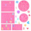 Silicone Letter Molds for Chocolate, 6 Pcs Alphabet Number Rose Flower Heart Molds for Candy Fondant Gummy DIY Crafts, Versatile Letter Shaper for Chocolate Covered Strawberries Cupcakes Cakes (Pink)