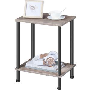 HOOBRO End Table, Small Side Table, Nightstand with 2-Layer Storage Shelves, Sofa Table for Small Spaces, Living Room, Bedroom, Stable Frame, Easy Assembly, Greige and Black BG09BZ01