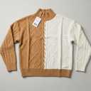 Pink Queen Women's Chunky Sweaters 2025 Fall Winter Long Sleeve Mock Neck Cable Knit Colorblock Pullover Jumper Tops, L