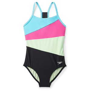 Speedo Swimsuit Solid Radiating Splice One Piece 8 Y