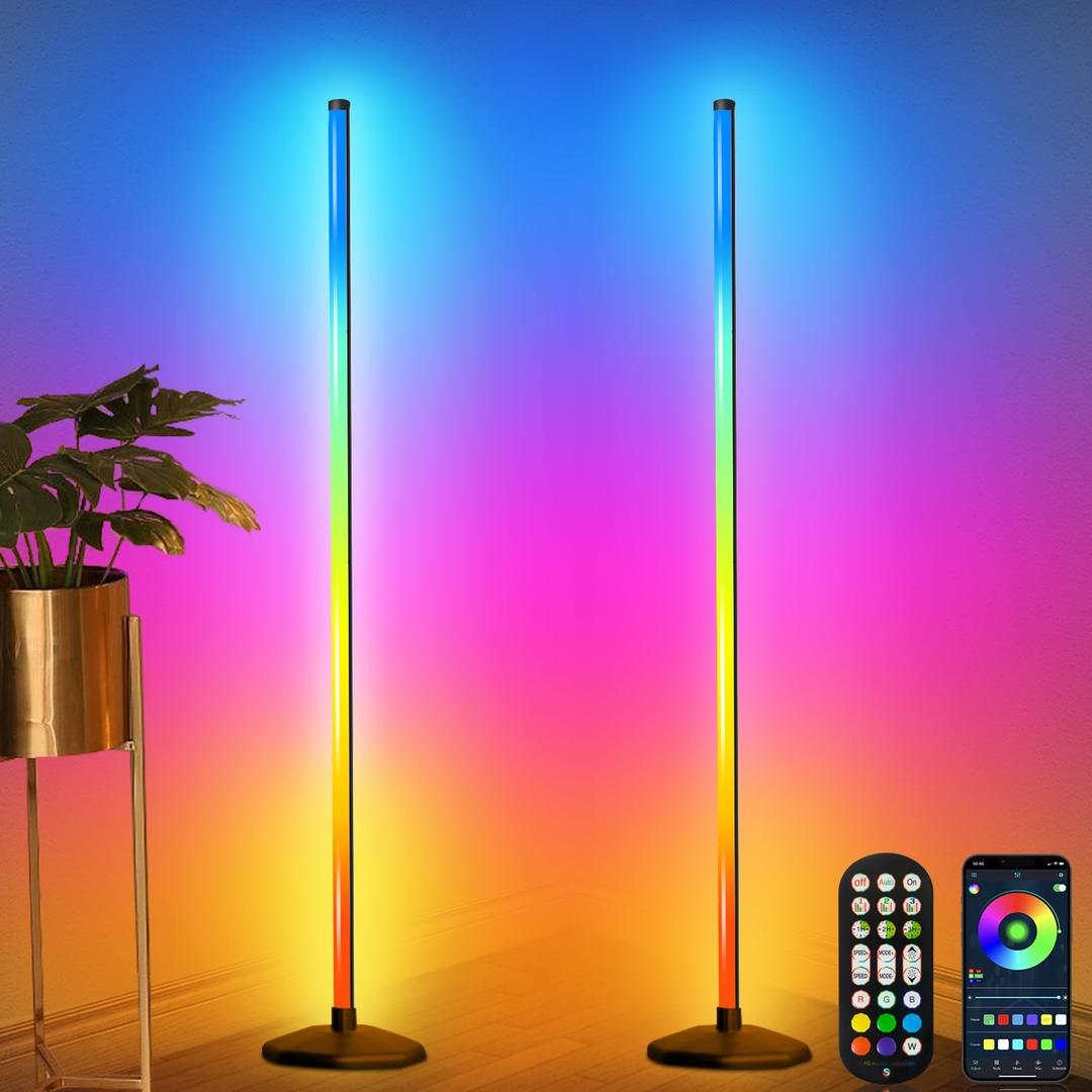 LanAqua Corner Floor Lamp, Smart RGB LED Corner Lamp,16 Million Colors Changing LED Floor Lamp with App Control,Music Sync & Timer Mood Lighting for Living Room,Smart Floor Lamp-2PK
