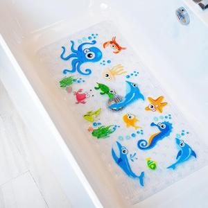 BEEHOMEE Bath Mats for Tub Kids, Baby Toddler - Large Cartoon Non-Slip Bathroom Bathtub Anti-Slip Shower Mats for Floor 35x15,Machine Washable XL Size Bathroom Mats (Blue-Octopus)