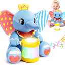 V-Opitos Stuffed Elephant Musical Toys for Baby 6-12 Months+, Early Learning Light up Music Drum, Perfect Christmas Birthday Gifts for Boy & Girl Age 1, 2 Years Old