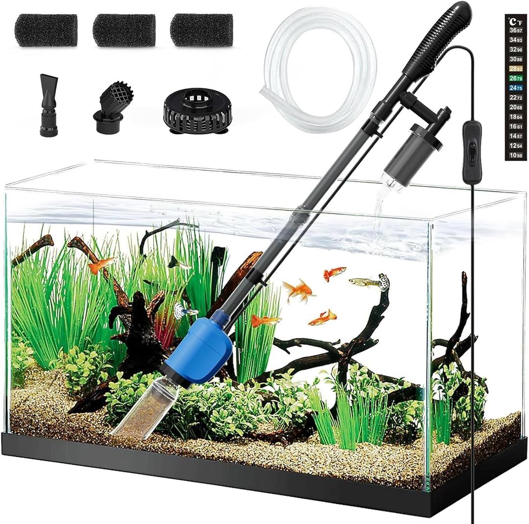 6-in-1 Electric Aquarium Gravel Cleaner  530GPH Powerful Fish Tank Vacuum with Sand Washer, Water Changer & Debris Remover, Quiet 32W Pump (Blue)