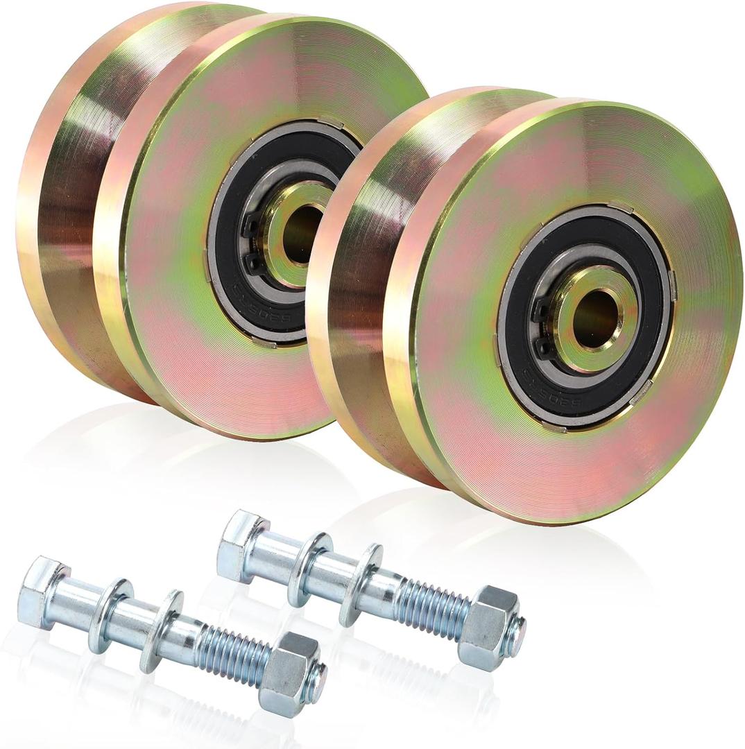 Goaste 2 Pack 4" Solid Slide V Groove Wheels, Heavy Duty Sliding Gate Casters, 1-3/4" Width Rolling Gate Wheels with Screw & Double Bearings for Industrial Machines Rail, Load Capacity 1000 Lbs
