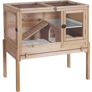 GUTINNEEN Guinea Pig Cages with Anti Chewing Sturdy Plastic Floor and Cool Zinc Plate, Indoor Rabbit Hutch with Hideout and Platform, Elevated Legs Hamster Cage 36.6" L (Nature)