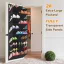 UVIAHOMI 20-30 Pairs Over the Door Shoe Organizer, Clear Pockets Hanging Shoe Storage for Closet, 10-Tier Door Shoes Rack, Handing Shoes Holder Fit All the Family's Sneakers, Boots, Heels, Black
