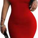 Nimsruc Women Casual Sexy Tank Top Bodycon Dress Summer Pencil Sleeveless Basic Midi Club Dresses (Red, M)