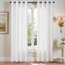 jinchan White Semi Sheer Linen Curtains 90 Inch Length 2 Panels Set Grommet Light Filtering Living Room Curtain Panles Home Office Minimalist Decor Farmhouse Boho Burlap Textured Curtains 50 Inch Wide