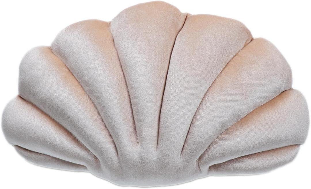 Shell-Decorated Pillows, Soft Velvet Pillows, Sofa Cushions (34*25cm, Khaki)