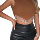 Durio Sparkly Crop Tops for Women Rhinestone Fringe Tank Tops Y2K Party Concert Outfit Gifts for Women (Medium, Brown)