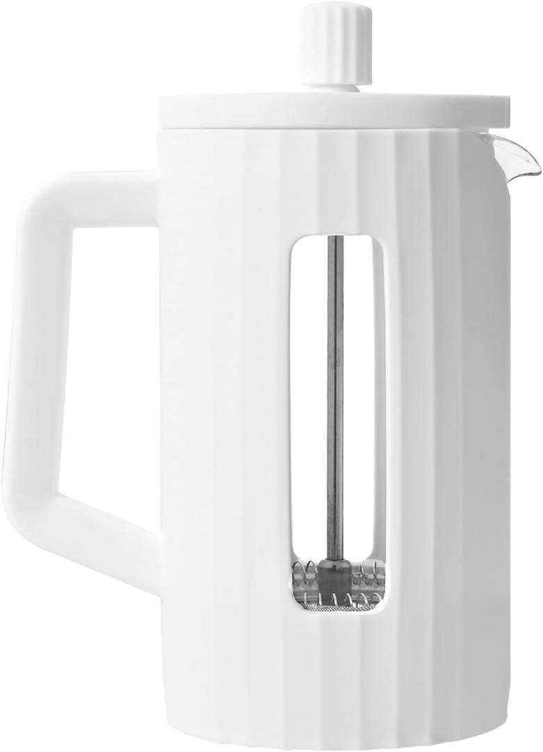 The jze french press coffee, borosilicate glass French press coffee maker, 3 layer stainless steel tea press, 34oz large french press, suitable for home, office, kitchen, travel, fashion white