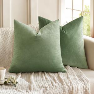 MIULEE Velvet Throw Pillow Covers 16x16 Inch, Pack of 2 - Sage Green, Soft Solid Decorative Pillow Covers Cushion Cases Modern Luxury Home Decor for Spring Couch Sofa Bedroom Livingroom
