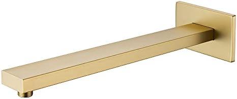 RANDOM 16 Inch Brushed Gold Shower Arm with Flange and Teflon Tape,Thicken Stainless Steel Extension Extender Pipe for Fixed Rain Shower Head,Extra Long High Rise Shower Head Extension Arm.91118-16BG