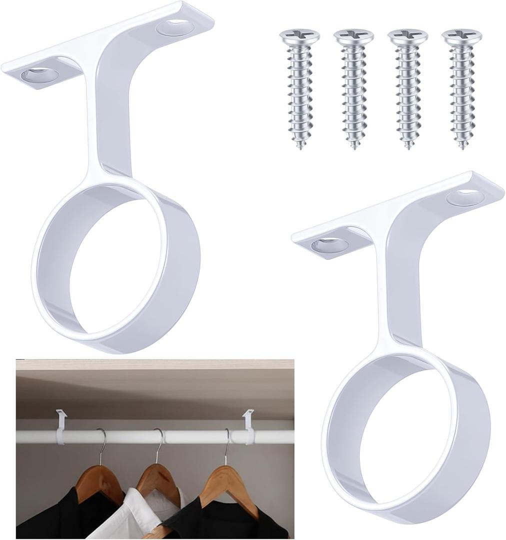 LEIFIDE 2 Pcs 1 5/16 Inch Diameter Round Wardrobe Closet Rod Suspended Center Support with Installation Screws Curtain Closet Rod Ceiling Mount Bracket for Home Wardrobe (White)
