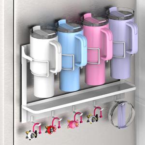 EASTTOWEST Magnetic Cup Storage Organizer Holder for Stanley 30/40 oz Tumbler,Strong Magnetic Rack for Fridge (White, 4CUPS)