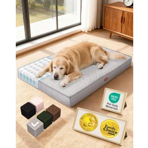 OhGeni Orthopedic Waterproof Dog Bed for Extra Large Dogs, Machine-Washable Removable Cover in Easy-Clean Fabric, High Density Foam & Easy-Carry Handle, Suitable for Crate, 41 inch (Gray)