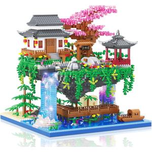 Cherry Blossom Bonsai Tree Building Set, Architecture of Peach Blossom Pond Building Set, Collectible Models Gifts for Teens Adults 14+ (3320 PCS)