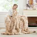 Cozy Bliss Faux Fur Throw Blanket for Couch, Fuzzy Soft Plush Thick Bubble Blanket for Sofa Bedroom Living Room, 60 * 80 Inches Tie-dye Beige