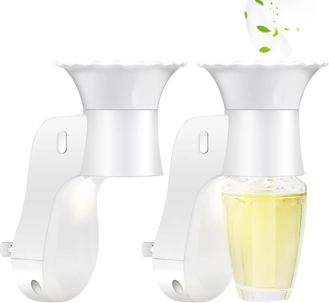 Wall Fragrance Plug in Air Freshener- Plug in Diffuser with Night Light Compatible with Bath and Body Works Wallflowers Refill, ETL Certified Rotatable plug, Scent Control Plug for Home Office (2PCS) (White)
