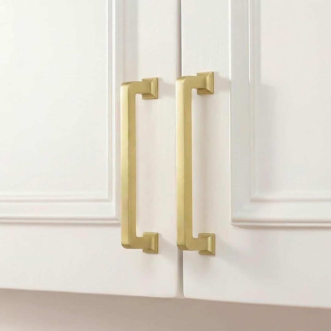 homdiy Gold Cabinet Handles, Solid Zinc Alloy Pulls, 5 Inch, 30 Pack | Rustproof & Durable, Square Modern Design, Easy Installation, Smooth Edges, Screws Included, Ideal for Kitchen, Bathroom