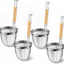 Patelai 4 Pcs Pasta Strainer Basket 5.5"x5.5" Stainless Steel Noodle Strainer with Wood Handle Kitchen Round Base Mesh Spider Basket Skimmer Food for Pasta, Ramen, Dumplings, and Deep-fried Foods