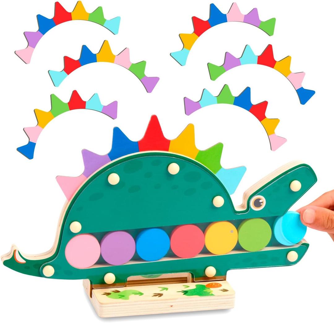 Nene Toys Hungry Dino, Montessori Wooden Dinosaur Toy for Toddlers, Color Sorting and Matching Game, Learning Toys for 2 3 Years Old Kids, Preschool Educational Game, Gift for Boys Girls 2+ Years