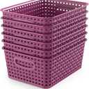 WYT 6-Pack Plastic Small Shelf Storage Weave Baskets Organizing for Cabinets and Pantries, Deep Purple
