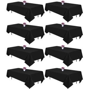8 Packs Black Tablecloths 60x102 Inch Rectangular Table Cloths for 6 Foot Rectangle Tables, Wrinkle Resistant Washable Polyester Fabric Tablecloth for Dining Wedding Buffet Party Banquet