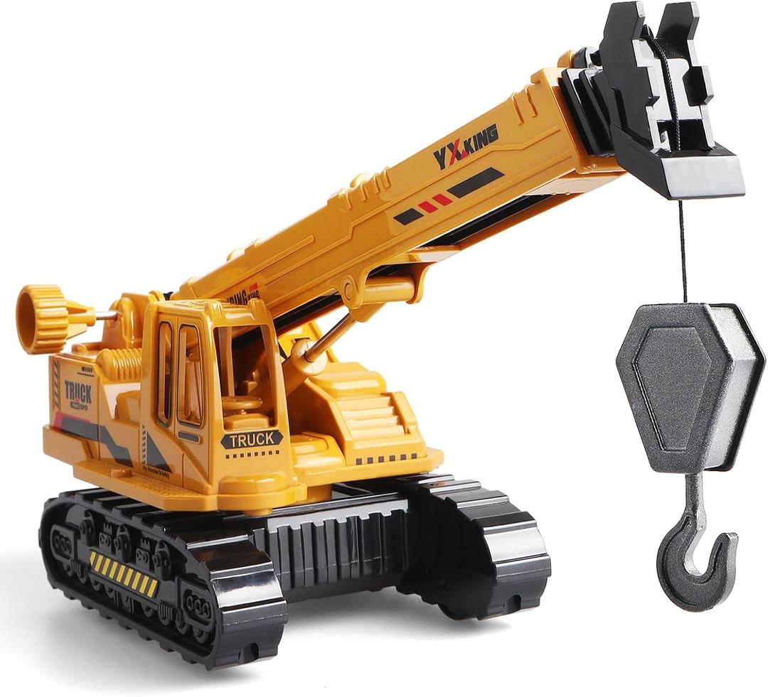 Metal ABS Crane Toy, Diecast Construction Vehicle with Movable Boom and Hook, Construction Toy Truck for Kids Boys Age 3+ Christmas Birthday Gift