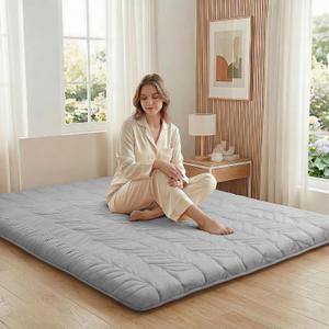 ZonLi Japanese Floor Mattress Futon Mattress Twin Size, Thicken Roll Up Tatami Mat 100% Cotton Washable Cover, Portable & Foldable Floor Bed Mattress for Sleeping, Dormitory, Adult Kids, Grey, Twin (75"L x 39"W x 2.5"Th) 