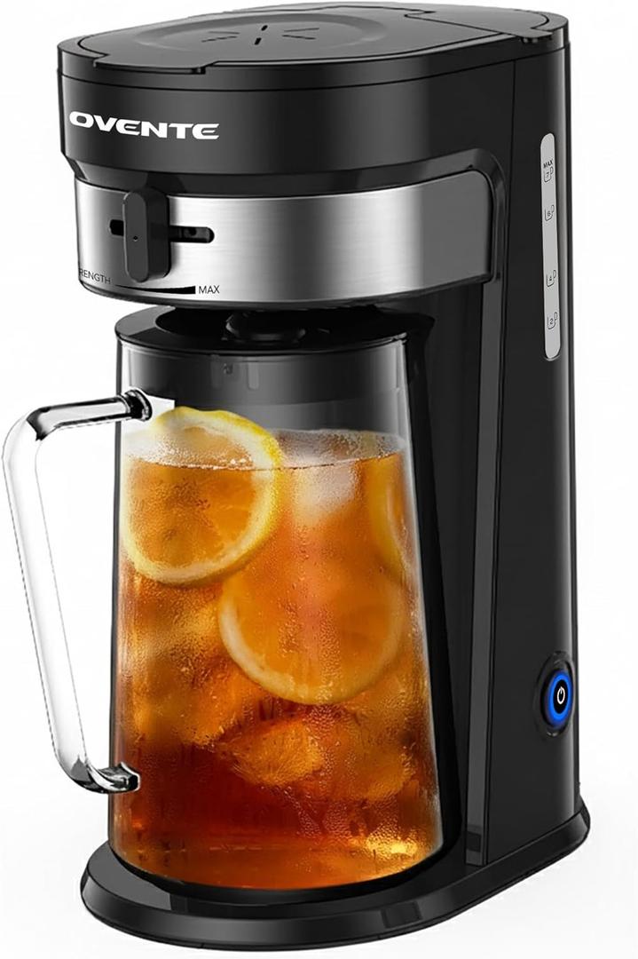 OVENTE Iced Tea Maker and Iced Coffee Maker with 3QT Pitcher, Sliding Brew Strength Selector for Taste Customization and Reusable Filter, Ideal for Lemonade, Latte and Flavored Water, Black CMT215B