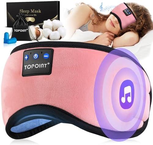 TOPOINT Sleep Mask Headphones Bluetooth 5.2 Wireless, Blackout Eye Mask for Women Men Sleeping Travel Meditation Gifts Cool Gadgets with Speakers Music,Microphone, Noise Canceling Ear Plugs, USB C