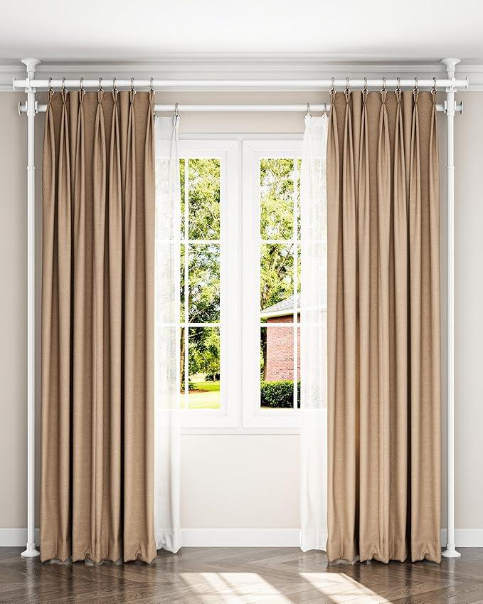 Tension Double Curtain Rods for Windows by EZFurni,31 to 83 Inch Wide, Adjustable No Drill Curtain Rods for Living Room,Bedroom,Decorative Window Treatment,Renter Friendly,39 to 130 Inch Height,White