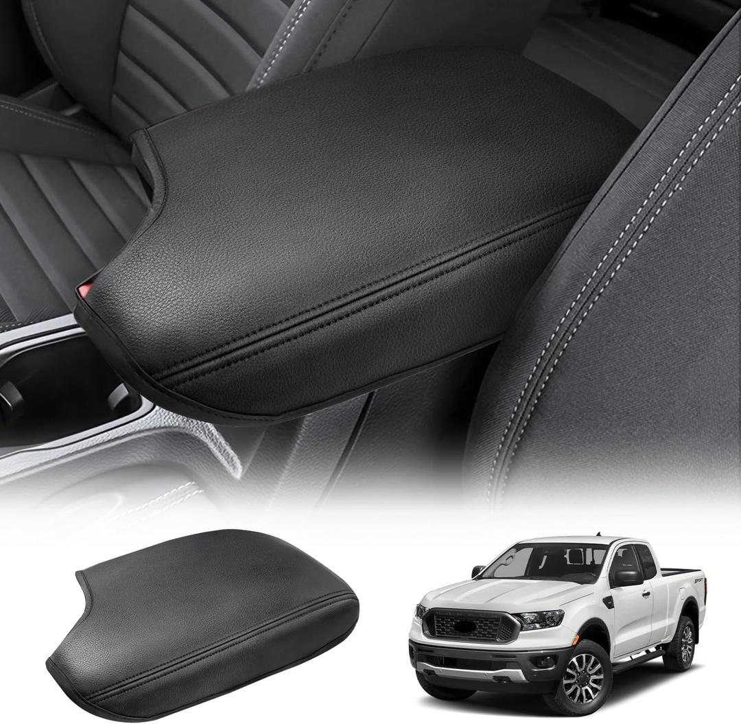 Center Console Cover Fits Ford Ranger 2019 2020 2021 2022 2023 Armrest Box Protective Cover Center Console Middle Leather Console Cover Accessories Black Stitches