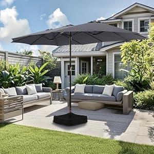 Caprihom 15ft Large Patio Umbrella, Double Sided Extra Large Umbrella with Base, Rectangular Patio Umbrella Double-Sided Umbrella for Yard Lawn Garden, Grey